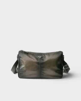Antiqued Leather Zipper Shoulder Bag