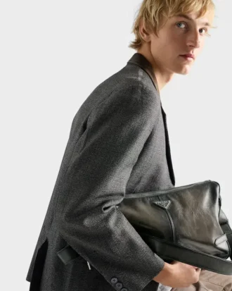 Antiqued Leather Zipper Shoulder Bag