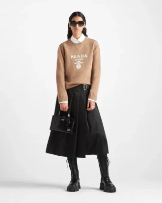 Cashmere and Wool Prada Logo Crew-Neck Sweater