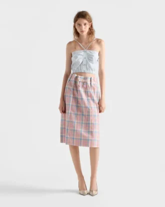 Checked Cotton Midi Skirt