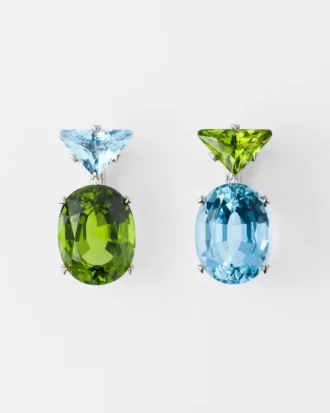 Couleur Vivante Pendant Earrings – White Gold with Aquamarine and Peridot