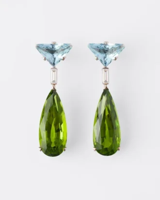Couleur Vivante Pendant Earrings – White Gold with Aquamarine, Peridot and Diamonds