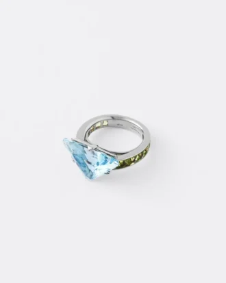Couleur Vivante Solitaire Ring – White Gold with Aquamarine and Peridot