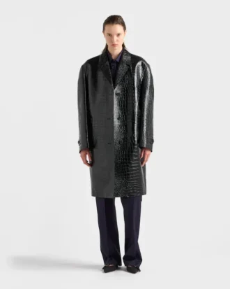 Croco-Print Leather Coat