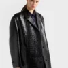 Croco-Print Leather Coat