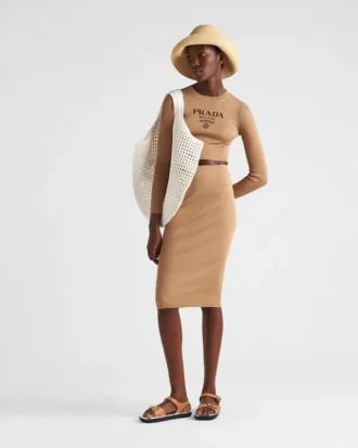 Cropped Silk Sweater with Logo