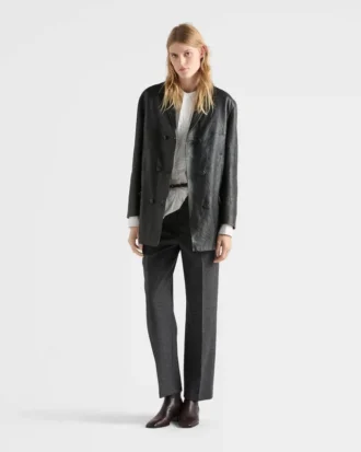 Double-Breasted Nappa Leather Caban Jacket