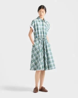 Embroidered Checked Cotton Dress