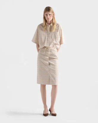 Embroidered Checked Poplin Top