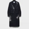 Embroidered Double-Breasted Rush Stitch Wool Coat