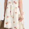 Embroidered Linen Mini-Dress with Floral Motif