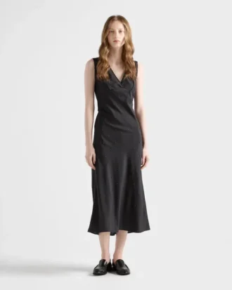 Embroidered Vintage-Effect Habutai Silk Dress