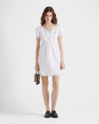 Embroidered Vintage-Look Fabric Mini-Dress