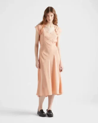 Embroidered Vintage-Look Habutai Silk Dress