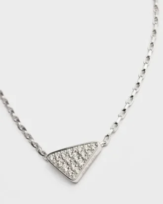 Eternal Gold Micro Triangle Pendant Necklace in White Gold and Diamonds