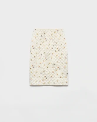 Floral-Print Quilted Satin Skirt