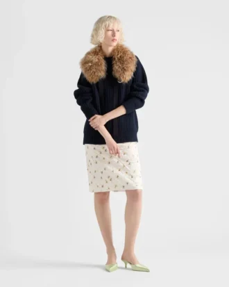 Floral-Print Quilted Satin Skirt