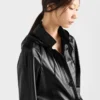 Hooded Nappa Leather and Fabric Caban Jacket
