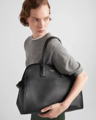 Large Leather Tote Bag with Buckles