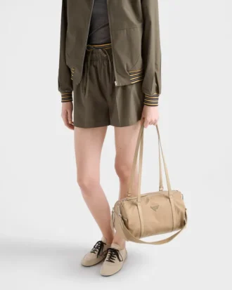 Large Re-Nylon and Saffiano Leather Duffel Bag