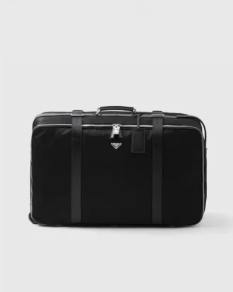 Large Re-Nylon and Saffiano Leather Suitcase