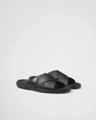 Leather Crisscross Slides