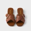 Leather Crisscross Slides with Buckle