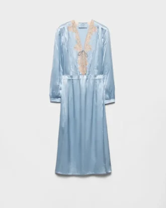 Long-Sleeved Satin Crepe and Lace Dress