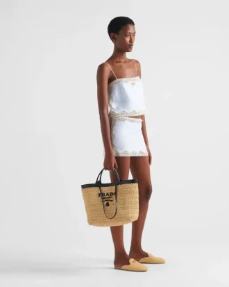 Medium Crochet and Leather Tote Bag