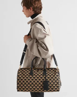 Medium Prada Symbole Embroidered Fabric Travel Bag