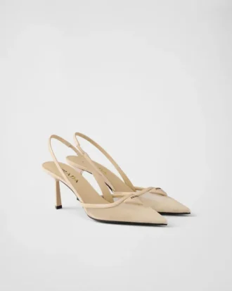 Mesh Fabric Slingback Pumps