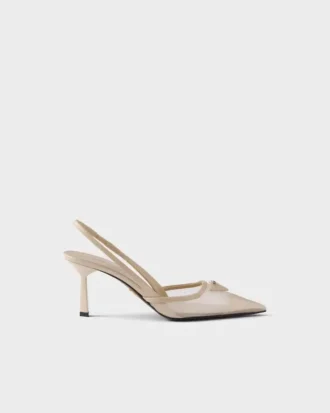 Mesh Fabric Slingback Pumps