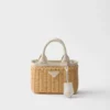 Mini Wicker and Linen Blend Tote Bag