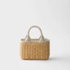 Mini Wicker and Linen Blend Tote Bag