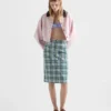Plaid Cotton Pencil Skirt