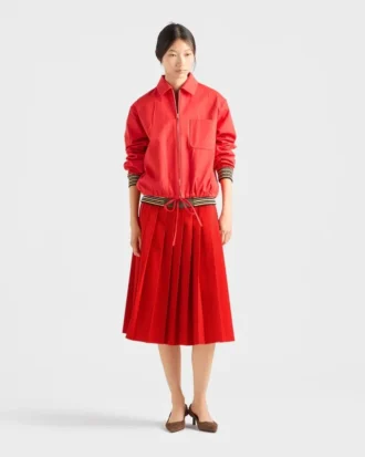 Pleated Gabardine Midi-Skirt