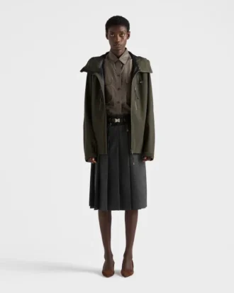 Pleated Hopsack and Technical Fabric Skirt