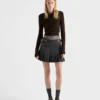 Pleated Rush Stitch Wool Miniskirt