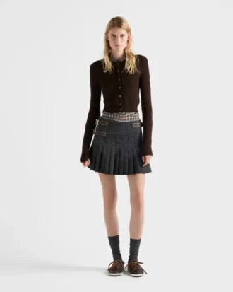 Pleated Rush Stitch Wool Miniskirt
