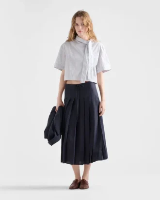 Pleated Silk Midi-Skirt