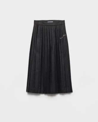 Pleated Wool Flannel Skirt