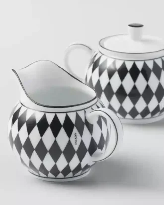 Porcelain Milk Jug and Sugar Bowl Set – Checkerboard