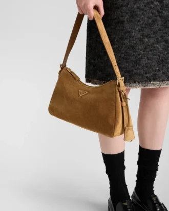 Prada Aimae Medium Suede Shoulder Bag