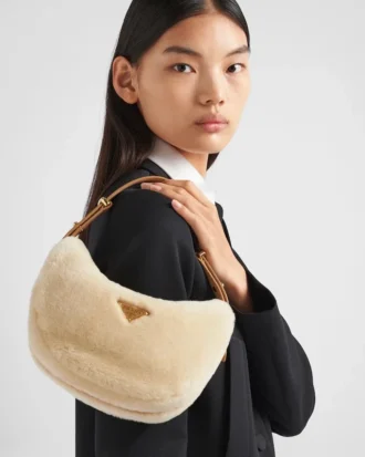 Prada Arqua Shearling and Leather Shoulder Bag