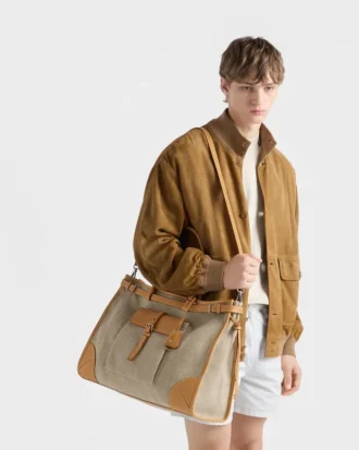 Prada Bonnie Linen and Leather Tote Bag