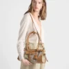 Prada Bonnie Medium Linen and Leather Handbag