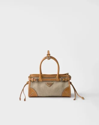 Prada Bonnie Small Linen and Leather Handbag