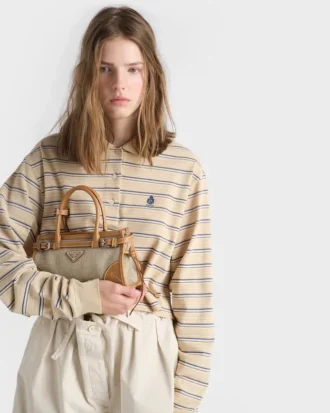 Prada Bonnie Small Linen and Leather Handbag