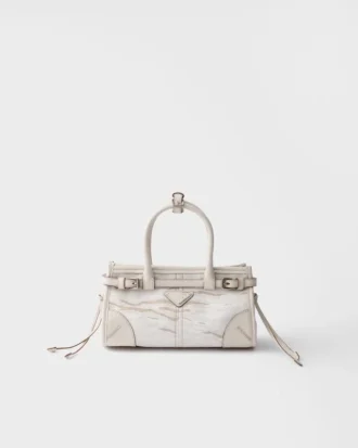 Prada Bonnie Small Printed Linen and Leather Handbag