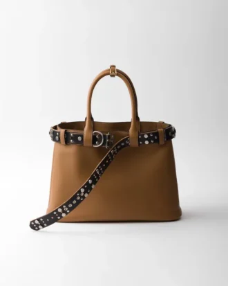 Prada Buckle Large Leather Bag with Studded Belt